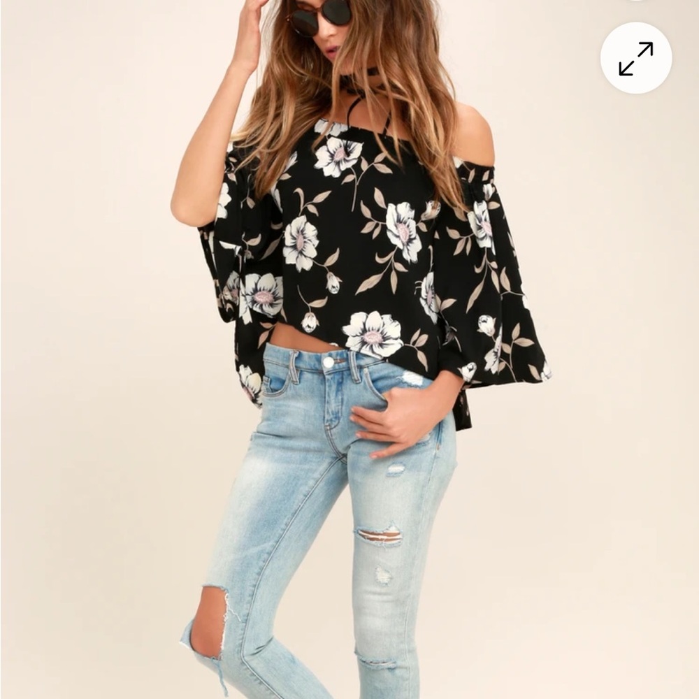 Floral Off-Shoulder Black Top